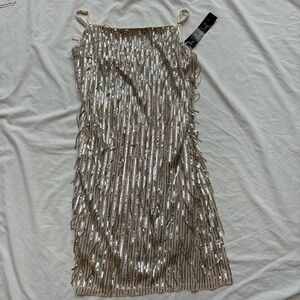 New with tags Silver and Gold sequin fringe bead embellished bodycon mini dress